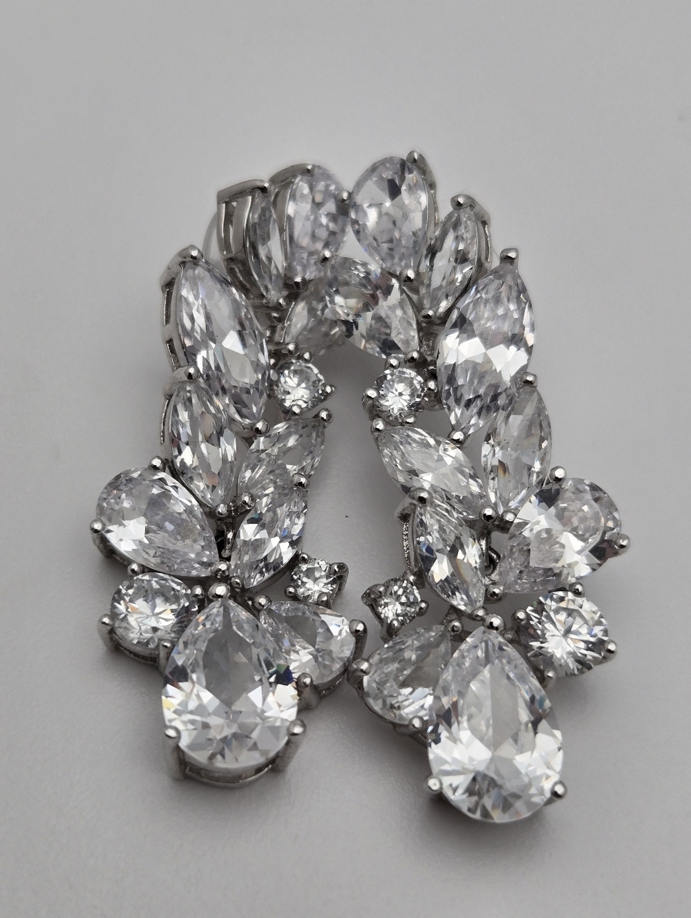 Bridal Cluster Earrings Marquise Teardrop Sparkly 1.75" New Crystal Rhinestone